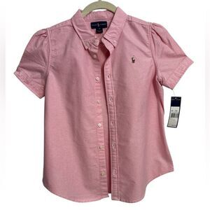 RALPH LAUREN Girls Short Sleeve Solid Oxford Top, SIZE‎ 14